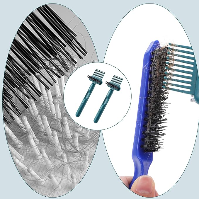 2Pcs 2-in-1 Hair Brush Cleaner & Remover Tool Brush Cleaning Tool Comb Cleaner Effective Hairbrush Cleaner Hair Brush Remover Rake for Man Woman Home Travel Salon Removing Hair Dust