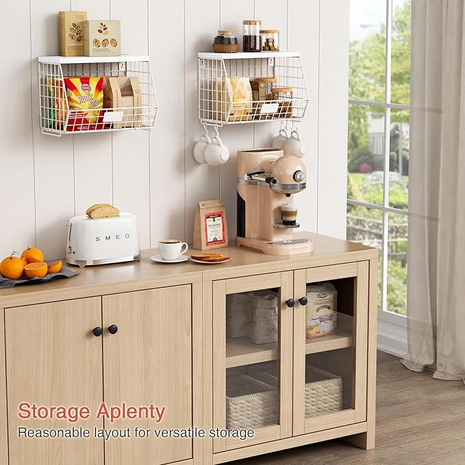 Wall Mount Bathroom Storage Basket, Fruit Produce and Vegetable Baskets for Kitchen Counter, Hanging Wire Storage Basket for Laundry Room Bedroom Closet Pantry Boys Girls Room (White)
