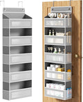 Over The Door Organizer, Over the Door Storage with 5 Large 10 Side Pockets, Hanging Door Organizer 44 lb Load Behind Door Storage, Hanging Shelf for Closet Wall Bedroom Bathroom Nursery, 5-Tier Grey