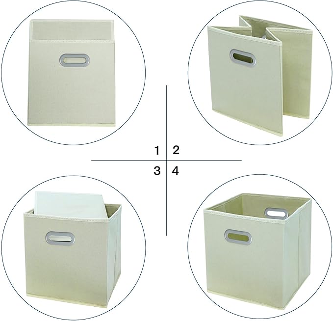 STOREONE Fabric Storage Bins Cubes Baskets Containers-(11X11X11) with Dual Handles Cube Storage Organizer Bins for Shelf Closet, Bedroom Organizers, Foldable Set of 3 (Creamy- White )