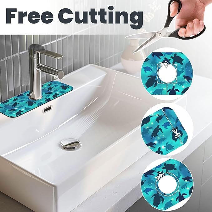 Faucet Draining Mat For Kitchen Sink, Sea Turtles Blue Diatom Mud Absorbent Drain Pad For Bathroom Kitchen Sink Splash Guard Drying Mat