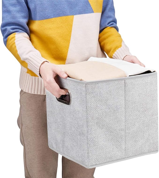 Fabric Cubicle Storage Cubes Bins 10.5x10.5 x 11 In Pattern Collapsible Storage Cube Boxes Grey White Cloth Storage Cubes Baskets Foldable Inserts Drawer Storages for Cube Organizer Storage QY-SC14-3