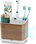 Toothbrush Holders for Bathrooms, Kids Electric Toothbrush and Toothpaste Holder, Toothbrush Caddy Organizer, 4 Slots Tooth Brushing Stand for Bathroom Organizer Countertop (Wood Grain)