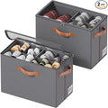 2 Pack Shoe Organizer for Closet, Foldable Shoe Storage Organizer with Adjustable Dividers and Clear Cover, Stackable Fabric Closet Shoe Organizer Storage Box Fits 16 Pairs, Gray