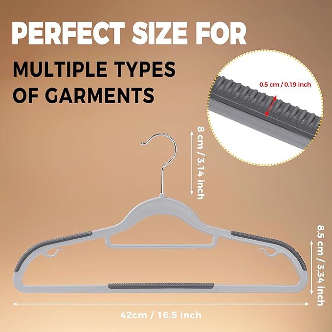 Quality Clothes Hangers 50 Pack - Non-Velvet Plastic Hangers for Clothes - Heavy Duty Coat Hanger Set - Space-Saving Closet Hangers with Gray Swivel Hooks - Functional Non-Flocked