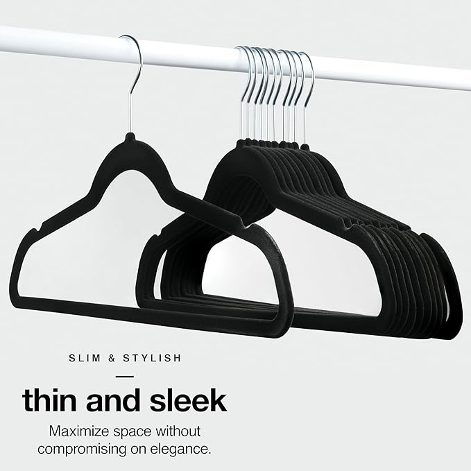 Home-it Premium Velvet Hangers 50 Pack - Heavy Duty Ultra Thin Black Suit Clothes Hangers Non Slip for Closet, Shirt Pants, Hook Swivel 360