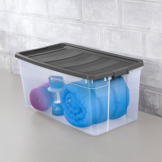 Sterilite 12-Pack Modular Stacker Box, Durable Clear Plastic Storage Bins with Latching Lids, 200 Quart - Stackable Organizing Container Boxes for Closet, Bathroom, and Office