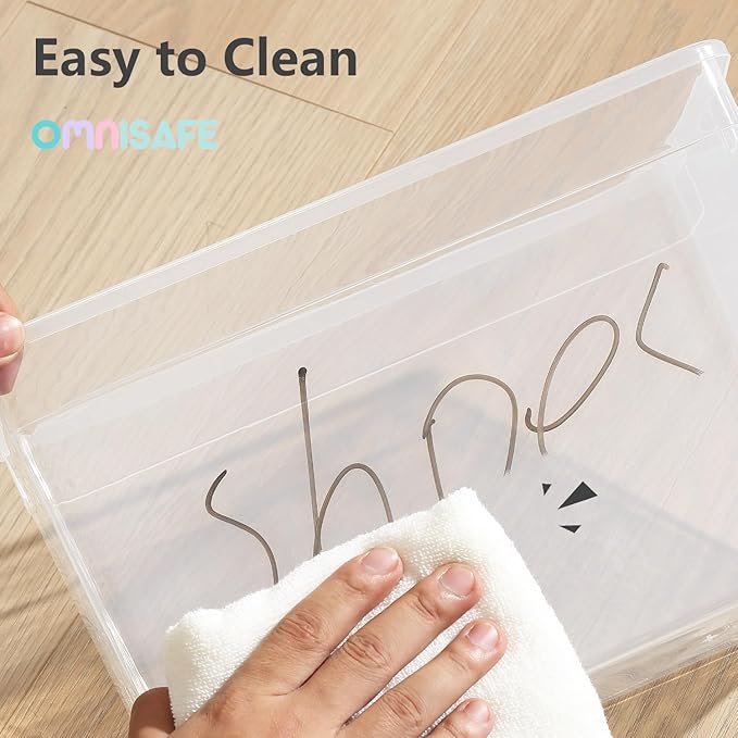 6 Quart Stackable Plastic Storage Shoebox, BPA-Free Nestable Container with Latching Lid to Organize Shoes, See-Through Box for Home and Office, Multi-Purpose Clear Bins (White, 8 Pack)