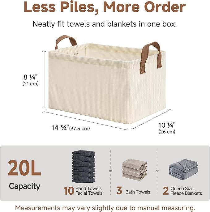 StorageWorks Storage Bins, Shelves Baskets for Organizing, Fabric Closet Organizers with Handles, Metal Frame, Beige-Texture, 2-Pack