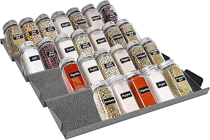 Foozet Spice Drawer Organizer for Kitchen, Adjustable Expandable Spice Rack Tray Insert 4 Tiers for Cabinet Drawer, 12.8" Wide x 17.5" Deep