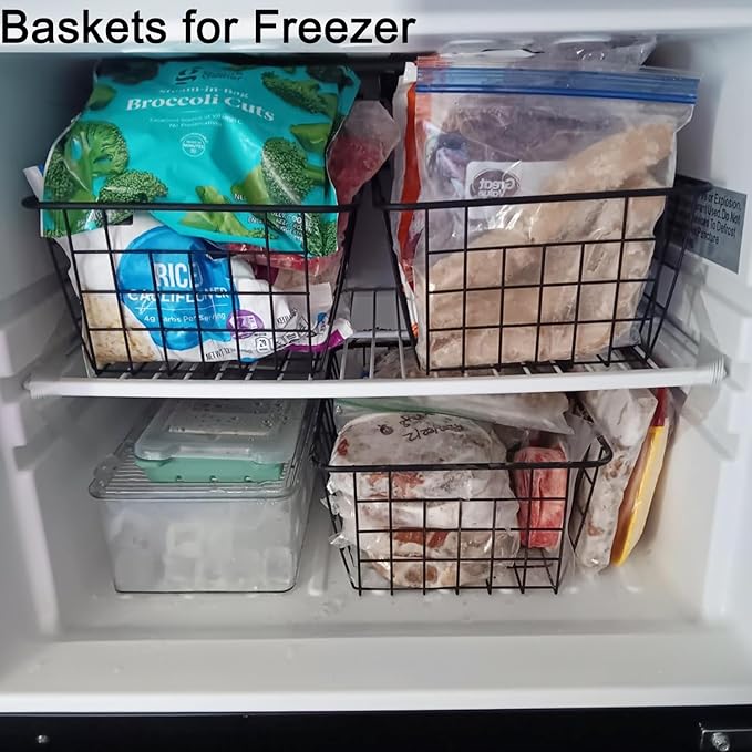 Wire Baskets for Organizing, 4 Pack Household Pantry Basket Black Metal Storage Bins Wire Storage Baskets Metal Baskets for for Home Office Kitchen, Bathroom