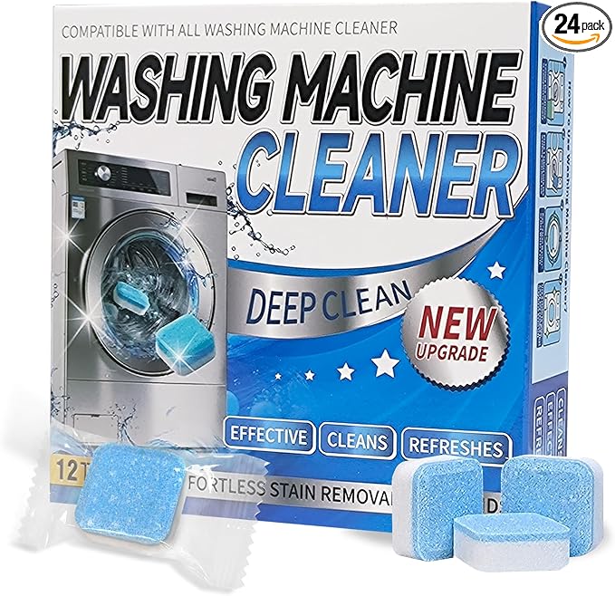 Washing Machine Cleaner Tablets - Deep Cleans & Descaler for Front Load and Top Load Washers, HE Compatible, 24 Pack