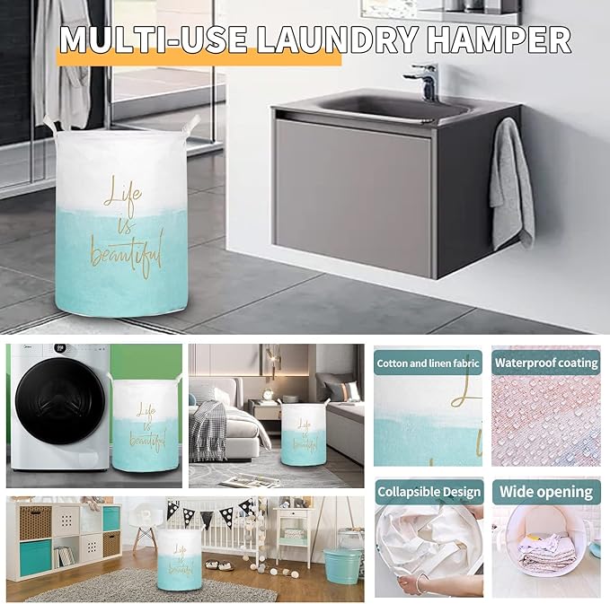 Merdes 19.7’’ Waterproof Foldable Laundry Hamper, Dirty Clothes Laundry Basket, Linen Bin Storage Organizer for Toy Collection (Life Blue)