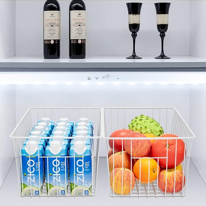 Freezer Organizer Bins, Upright Freezer Storage Blacks for 16, 17, 21 cu.ft Standup Freezer, Deep Freezer Organizer Bin with Hndle Add Space Easy Reach, White, 3Pack.