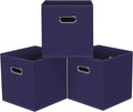 Black Foldable Storage Cubes Bins, Fabric Storage Box Cubes Organizer Baskets with Dual Handles for Home Organizer,Set of 3,(Navy Blue)
