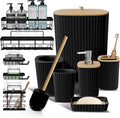 Clara Clark Bathroom Set - Black Bathroom Accessories Set, 6PC Bathroom Accessory Set, Bathroom Sets with Adhesive Corner Shower Caddy Hanging, Toilet Brush, Trash Can & Soap Dispenser