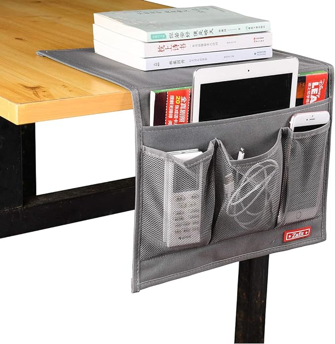 Zafit Bedside Storage Organizer, Table Cabinet Bedside Organizer Caddy for Remotes Phone Glasses (Classic 4 Pockets-Grey)