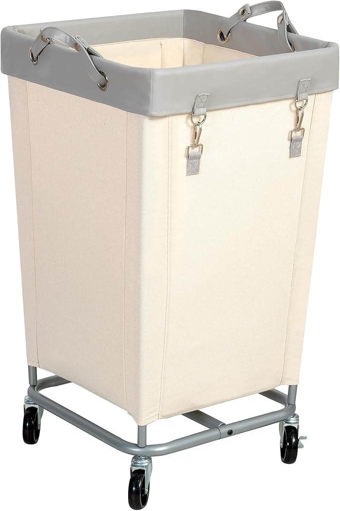 STO STO Laundry Hamper with Wheels, 160L Rolling Laundry Sorter Cart with Heavy Duty Steel Frame, Large Clothes Hamper with Handles for Bedroom, Bathroom, Laundry Room, Beige and Gray