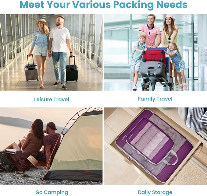 Cambond See Through Mesh Compression Packing Cubes - 4 Set Space Saving Packing Cubes for Travel Women, Lightweight Travel Bags Luggage Packing Organizer Essentials for Suitcases, Purple