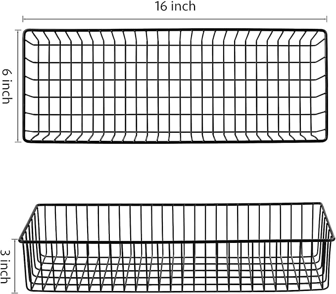 Wetheny Farmhouse Decor Metal Wire Organizer Storage Basket (2 Pack)-Toilet Paper Storage-Organization and Storage for Bedroom, Bathroom, Kitchen Cabinets, Pantry, Laundry Room, Closets (Black)