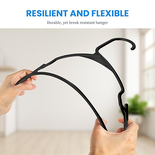 Simple Deluxe 30 Pack Plastic Hangers, Space Saving Clothes Hangers with Non-Slip Shoulder Notches, Slim Standard Hangers for Coats, Sweater, Shirts, Pants, Black