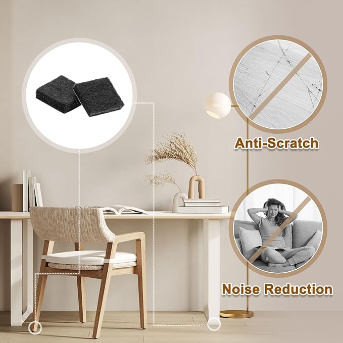 uxcell Felt Furniture Pads, 40Pcs 0.71" x 0.71" Adhesive Backed Felt Non-Slip Anti-Scratch Chair Leg Protectors for Protecting Hardwood Floor, Black