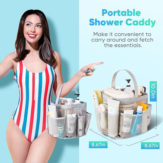EUDELE Mesh Shower Caddy Portable for College Dorm Room Essentials,Shower Caddy Dorm with 8-Pocket Large Capacity for Beach,Swimming,Gym,Travel essentials