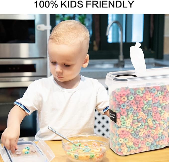 Cereal Containers Storage Set - 3 Piece Airtight Large Dry Cereal Container (135.2oz), BPA Free Dispenser Plastic Cereal Storage Containers with 16 Labels & Pen