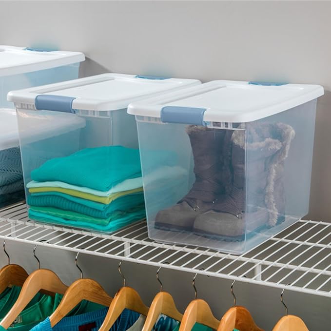 Sterilite 6-Pack Latching Box, Under Bed Storage Bins with Lids, Clear Plastic, 25 Quart - Heavy-Duty Organizing Containers for Closet, Bathroom, and Office