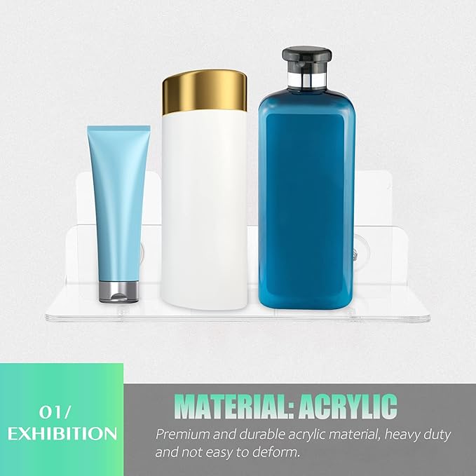 Shower Caddy Adhesive Shower Organizer: 2 Pcs Shower Shelf Wall Mounted, Bathroom Floating Shelf Clear Acrylic Shower Organizer No Drilling Shower Racks for Shampoo, Body Wash, Soap