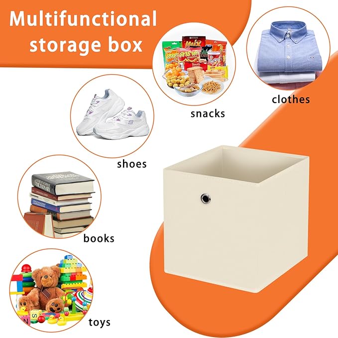 Foldable Storage Cubes Bins ,11 Inch Cloth Storage Cube Fabric Storage Box Cubes Organizer Baskets with Dual Handles for Home Organizer Set of 12 (Creamy-White)