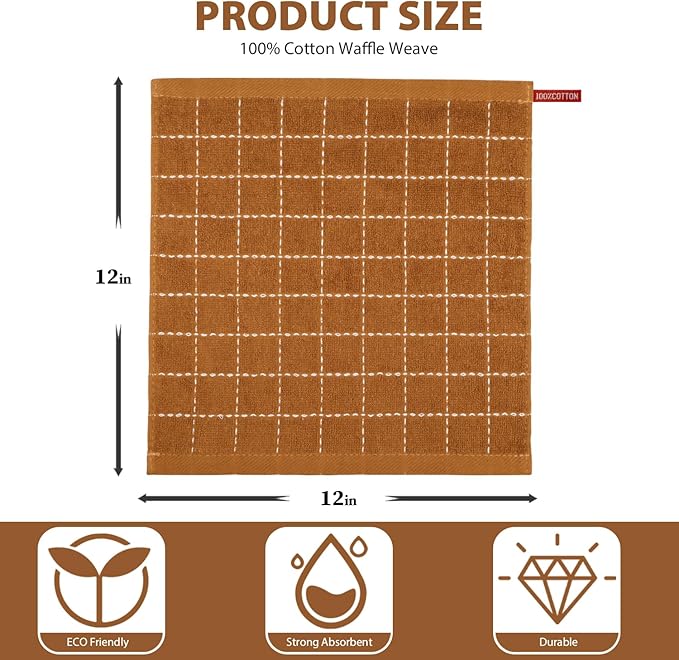 Nialnant 6 Pack Dish Cloths for Washing Dishes, 100% Cotton Reusable Cleaning Rag,Ultra Soft Absorbent, Quick Drying Dish Towels for Kitchen,12x12 Inches Brown