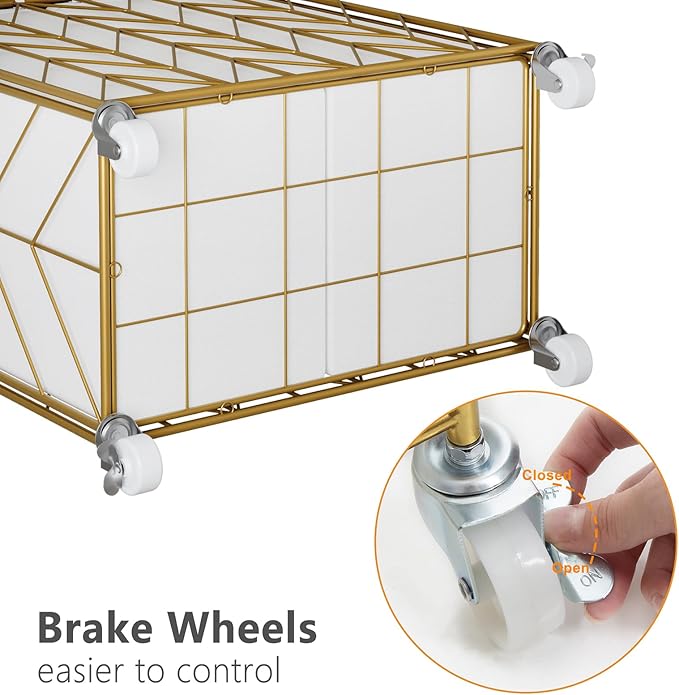 WOWLIVE Laundry Basket with Wheels, Heavy Duty Laundry Hamper with Wood Lid, Clothes Hamper with Divided Removable Liner Bag, Large Capacity Iron-Made Laundry Sorter Laundry Room Organization (Golden)