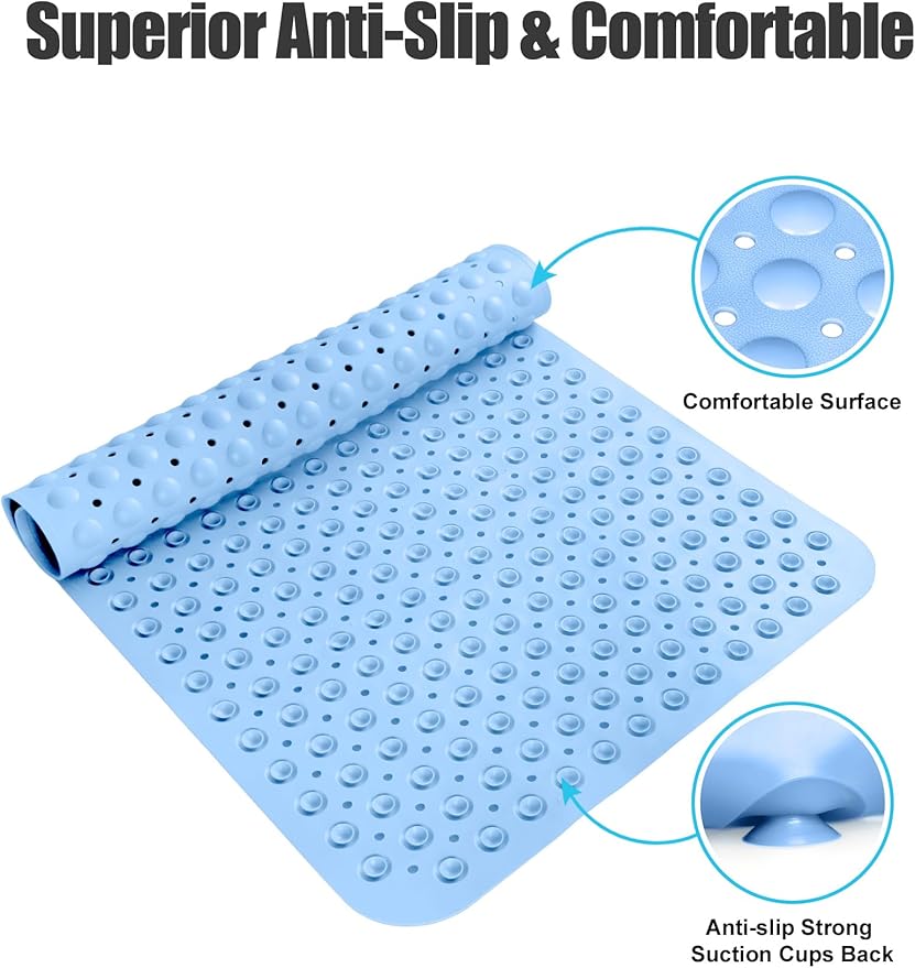 Extra Large Shower Mat, Yonala 47.2 x 31.5 Inch Non Slip Shower Mats for Inside Shower with Drain Hole and Suction Cups, Soft Trimmable TPE Anti Slip Shower Mat for Walk in Shower Stall, Heavy Mat