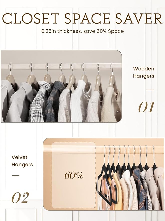 Smartor Velvet Hangers 70 Pack, Black Non Slip Clothes Felt Hanger Heavy Duty for Coat, Premium Slim Space Saving Hangers for Closet Organizer and Storage, 360° Rotating Silver Hook
