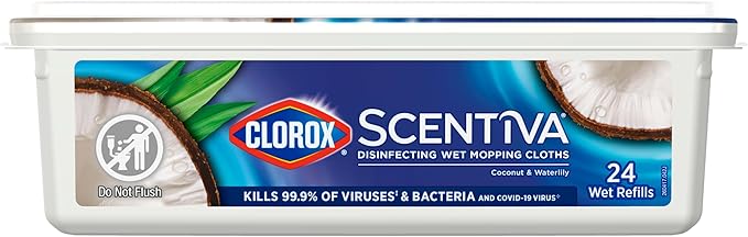 Clorox Scentiva Disinfecting Wet Mopping Cloths, Coconut and Waterlily, 24 Refills (Pack May Vary)
