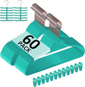 VECELO Premium Velvet Clothes Hangers Suit Heavy Duty (60 Pack)-Non Slip & Space-Saving with 8 Finger Clips & Tie Rack Excellent for Men and Women,Light Teal