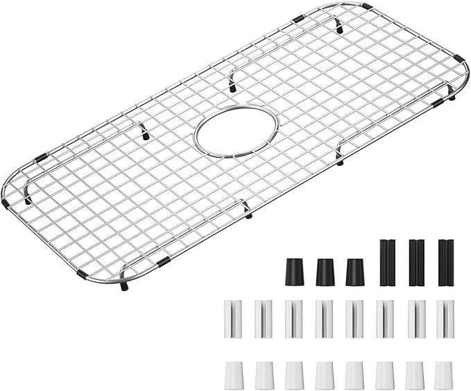 Sink Bottom Grid 27-1/2" x 14-1/4", Centered Drain with Corner Radius 3-1/2" (27-1/2" x 14-1/4" Center Drain) - for Single Bowl Kitchen Sink