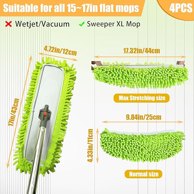 4PCS XL Dust Mop Pads Compatible with Swiffer XL Sweeper,X-Large Reusable Dry Sweeping Cloths for Swiffer,XL Wet Pads Refills & XL Washable Wet Mopping Cloths for Hardwood Floor/Tile/Marble Cleaning