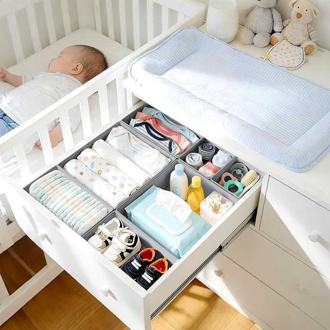 DIMJ Drawer Organizer Clothes, 30 Pack Dresser Organizer, Foldable Closet Organizers and Storage, Fabric Dresser Bins, Drawer Dividers for Nursery, Baby Clothes, Underwears, Sock,Gray