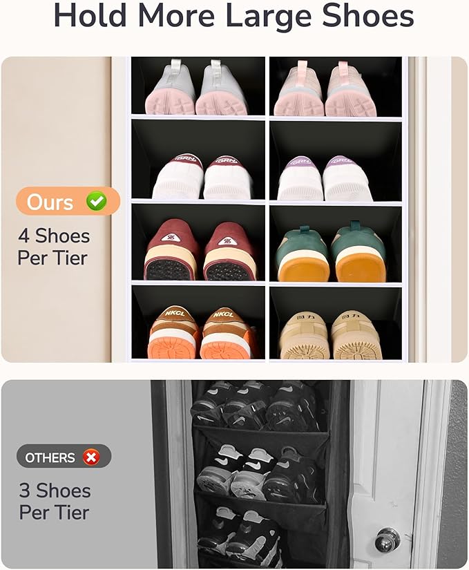 ULG Over The Door Shoe Organizer with 16 Large Pockets, Hanging Shoe Rack for Closet Door, Space Saving Shoe Storage for Boots, Heels & Sneakers, Black