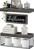 QEEIG ‎Bathroom Shelves Over Toilet - Paper Storage Wall Mounted Farmhouse Decor Decorations Aesthetic Décor Sign Small Floating Shelf 2+1 Set 16 inch, Grey (020GY)