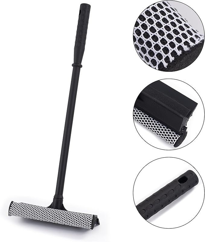 Matthew Cleaning All Purpose Window Squeegee Window Cleaner Tool,Car Squeegee Windshield Cleaning Sponge and Rubber Squeegee,2-in-1 Window Cleaner Sponge(10'') and Soft Rubber with Pole 20’’ (12Pack)