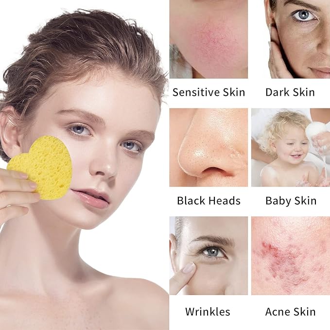 50-Count Facial Sponges Compressed, 100% Natural Cellulose Face Sponge Professional Cosmetic Spa Sponges for Face Cleansing, Exfoliating Mask, Makeup Removal for Travel and Home, Yellow