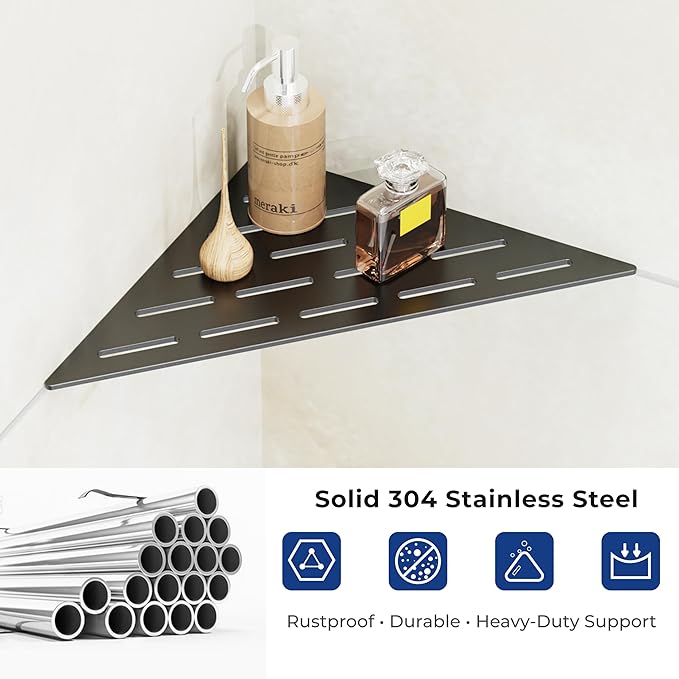 Peaktrivol Corner Shower Caddy Shelf, Recessed Built-in Bathroom Storage for Tiled 90° Walls, Matte Black 304 Stainless Steel, Set of 2