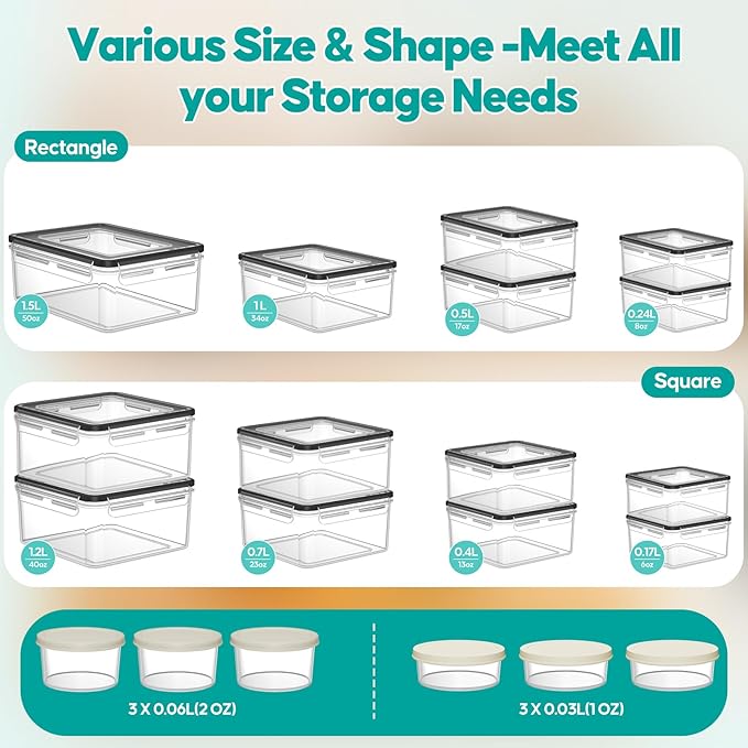 40 PCS Food Storage Containers with Lids Airtight (20 Containers & 20 Lids) - Plastic Food Containers for Kitchen Storage Reusable BPA-Free Leakproof Meal Prep Container with Labels & Pen