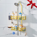 Aluminum Shower Caddy Hanging, Never Rust Shower Organizer- 4 Levels with adjustable Height 10 Hooks for Razor/Sponge - Rack with Soap Basket (Gold)