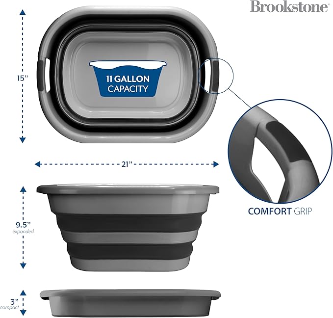 BROOKSTONE (2 Pack) Medium Size Collapsible Laundry Basket, Comfort Non-Slip Grip Handles, Minimalist Space Saving Design, Portable Pop-Up Hamper