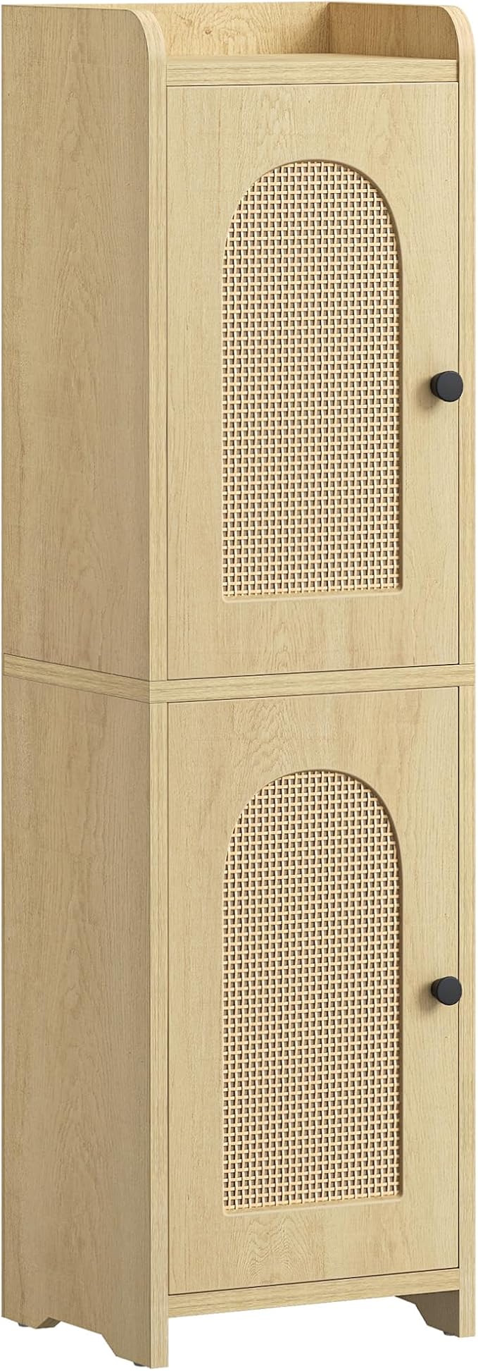Bathroom Storage Cabinet, Small Corner Floor Cabinet with 2 Doors and Adjustable Shelf, Narrow Toilet Paper Cabinets, Bathroom Organizer for Small Spaces, 7.9"D x 7.9"W x 29.5"H Rattan Yellow