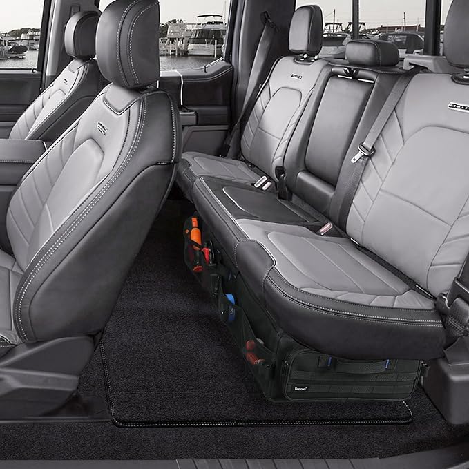 Under Seat Storage Bag Fit for SuperCrew Cab, Collapsible Truck UnderSeat Organizer with 3 Detachable Inner Dividers & Anti-slip Bottom Fit for Crew Cab(Full Size Trucks) (Large)
